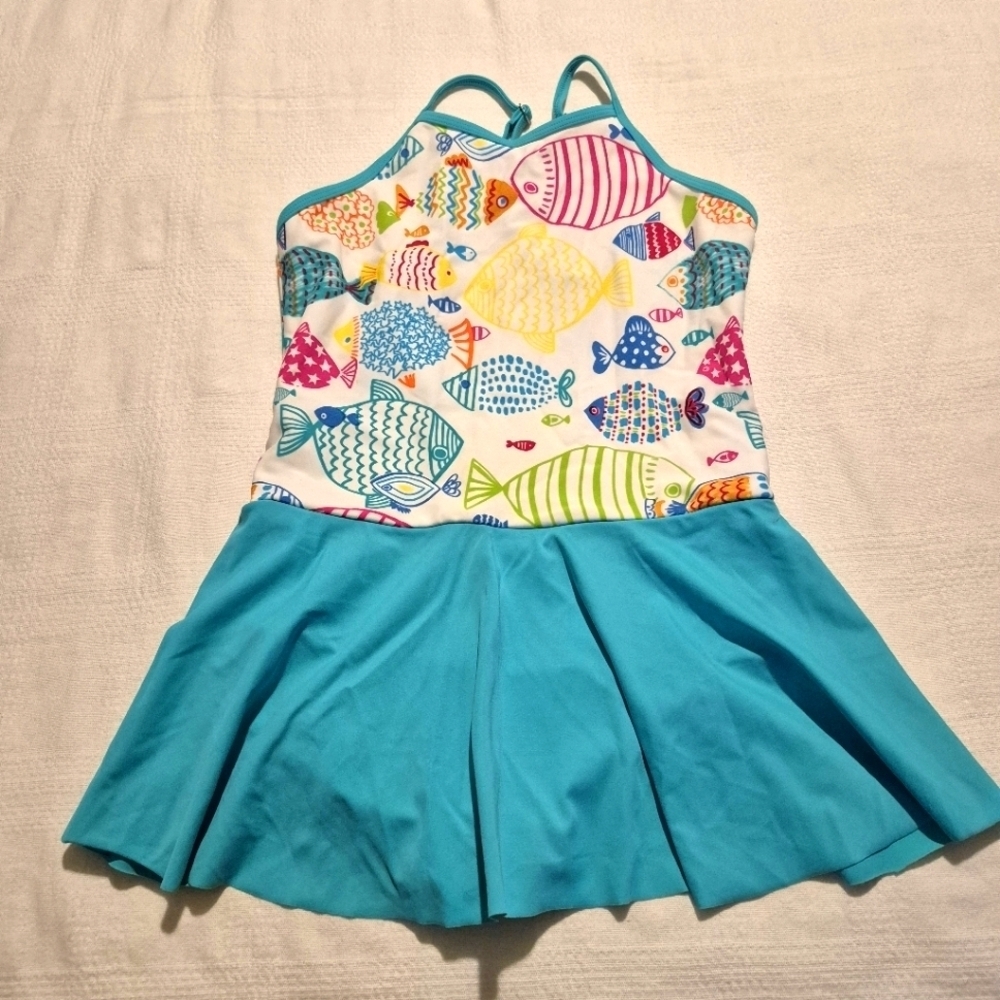 Lands' End girls size 16 skirted 1 piece swim suit adjustable shoulder strap EUC